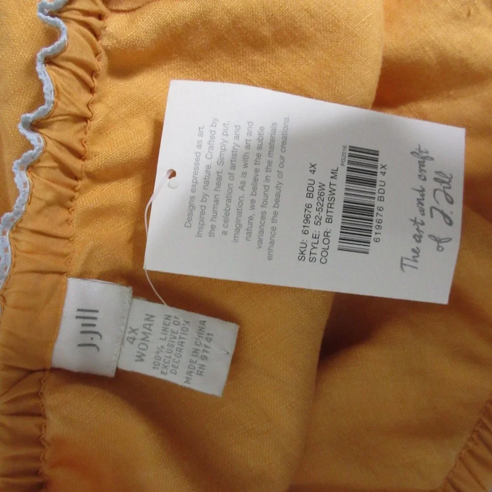 VTG J Jill Skirt Plus 4X Orange‎  Linen Lace Trim Embroidered Boho Cottage  NWT